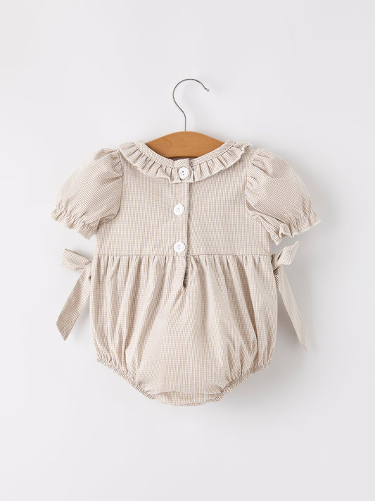 Fall Halloween & Thanksgiving Pumpkin Embroidery Smock Plaid Baby Girl Romper