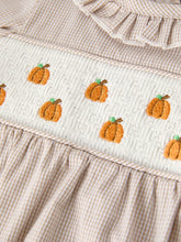 Load image into Gallery viewer, Fall Halloween & Thanksgiving Pumpkin Embroidery Smock Plaid Baby Girl Romper