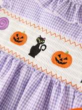 Load image into Gallery viewer, Fall Halloween Purple Balloon Pumpkin Cat Smock Embroidery Baby Girl Dress