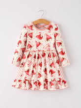 Load image into Gallery viewer, Winter Christmas Santa Hat Print Girls Pocket Ruffle Dress