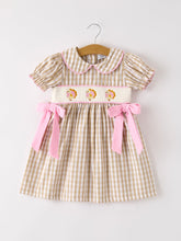 Load image into Gallery viewer, Fall Thanksgiving Lapel Plaid Chick Embroidery Smocking Bow Baby Girls Dress