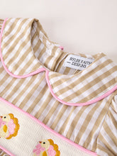Load image into Gallery viewer, Fall Thanksgiving Lapel Plaid Chick Embroidery Smocking Bow Baby Girls Dress