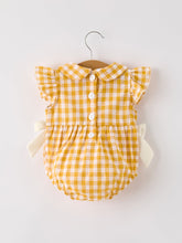 Load image into Gallery viewer, Autumn Thanksgiving Yellow Plaid Turkey Pumpkin Embroidery Smock Girls Romper