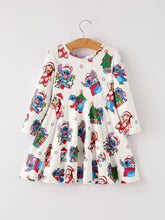 Load image into Gallery viewer, Winter Christmas Tree Character Print Girls Long Sleeve Casual Dress
