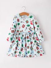 Load image into Gallery viewer, Christmas Characters and Gift Print Girls Dress
