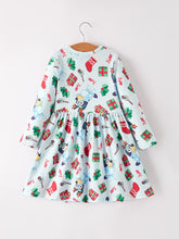 Load image into Gallery viewer, Christmas Characters and Gift Print Girls Dress