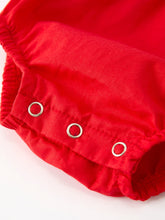 Load image into Gallery viewer, Red Christmas Baby Girls Romper: Cross Embroidery with Lace Trim