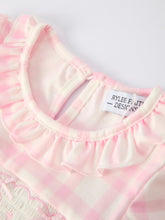 Load image into Gallery viewer, Pink Plaid Ruffle Ballet Shoe Embroidery Long Sleeve Dress