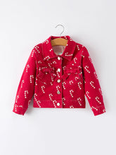 Load image into Gallery viewer, Girls Christmas Candy Cane Denim Jacket