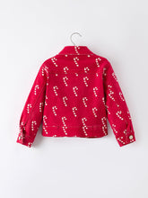 Load image into Gallery viewer, Girls Christmas Candy Cane Denim Jacket