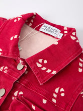 Load image into Gallery viewer, Girls Christmas Candy Cane Denim Jacket