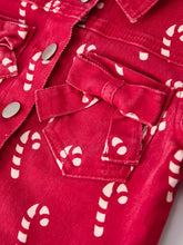 Load image into Gallery viewer, Girls Christmas Candy Cane Denim Jacket