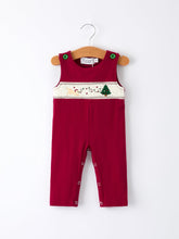 Load image into Gallery viewer, Christmas Tree Dog Smocking Embroidered Baby Boys Romper