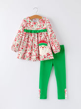 Load image into Gallery viewer, Christmas Santa Applique Girls Floral Long Sleeve Set