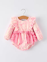 Load image into Gallery viewer, Girls Pink Bow Print Long Sleeves Romper