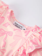 Load image into Gallery viewer, Girls Pink Bow Print Long Sleeves Romper