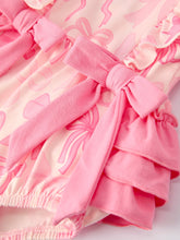 Load image into Gallery viewer, Girls Pink Bow Print Long Sleeves Romper