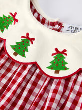Load image into Gallery viewer, Christmas Tree Embroidery Red Gingham Long Sleeve Baby Girl Bloomers Set