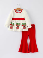 Load image into Gallery viewer, Christmas Toddler Girls Reindeer Applique Long Sleeve Top and Flared Pants Set