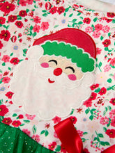 Load image into Gallery viewer, Christmas Santa Applique Floral Long Sleeve Ruffle with Bow Ties Girls Dress