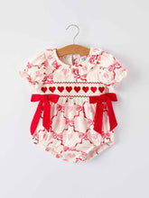 Load image into Gallery viewer, Girls Valentine Romper with Heart Embroidery and Bowknot Design