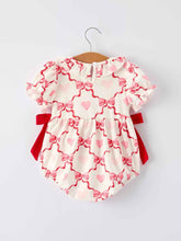 Load image into Gallery viewer, Girls Valentine Romper with Heart Embroidery and Bowknot Design