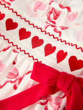 Load image into Gallery viewer, Girls Valentine Romper with Heart Embroidery and Bowknot Design