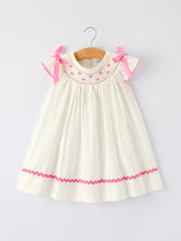 Load image into Gallery viewer, Fall White Girls Dress with Pink Bow Embroidery