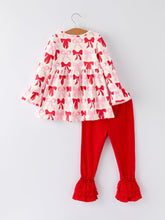 Load image into Gallery viewer, Baby Girls Valentine’s Bow Print Long Sleeve Ruffle Set