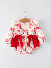 Load image into Gallery viewer, Girls Valentine Romper with Heart Print and Bowknot Design