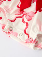 Load image into Gallery viewer, Girls Valentine Romper with Heart Print and Bowknot Design