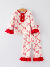 Load image into Gallery viewer, Valentine’s Day Girl Set with Heart Print and Red Ruffle Details