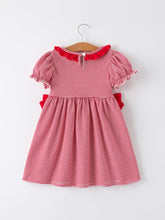 Load image into Gallery viewer, Holiday Girls Dress with Embroidered Christmas Lights and Red Bow Details