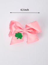 Load image into Gallery viewer, St. Patrick Shamrock Pink Hair Bow – Lucky Girls Hair Clip