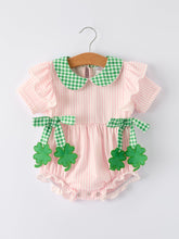 Load image into Gallery viewer, St. Patrick's Day Shamrock Striped Plaid Baby Girl Romper