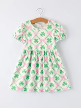Load image into Gallery viewer, St. Patrick's Day Bow Shamrock Print Short Sleeves Girls Dress