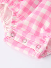 Load image into Gallery viewer, Valentine Pink Plaid Baby Girls Romper with Horse & Heart Smocking