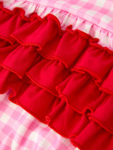 Load image into Gallery viewer, Valentine Pink Plaid Baby Girls Romper with Horse & Heart Smocking
