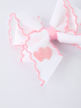 Load image into Gallery viewer, Valentine's Day Heart Embroidered White Girls Bow Hairpin 4 Inch