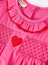 Load image into Gallery viewer, Valentine's Day Hot Pink Ruffle Collar Heart Applique Girls Dress