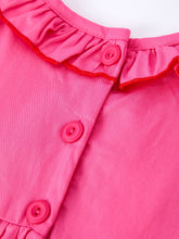 Load image into Gallery viewer, Valentine's Day Hot Pink Ruffle Collar Heart Applique Girls Dress