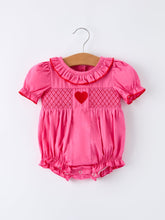 Load image into Gallery viewer, Valentine's Day Hot Pink Ruffle Collar Baby Romper Heart Applique