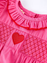 Load image into Gallery viewer, Valentine's Day Hot Pink Ruffle Collar Baby Romper Heart Applique