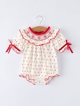 Load image into Gallery viewer, Valentine's Day Polka Dot Baby Girls Romper with Smocking Embroidery