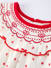 Load image into Gallery viewer, Valentine's Day Polka Dot Baby Girls Romper with Smocking Embroidery