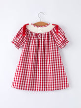 Load image into Gallery viewer, Valentine Red Plaid Dress with Smocked Heart Dog Detail and Bows