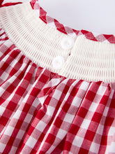 Load image into Gallery viewer, Valentine Red Plaid Dress with Smocked Heart Dog Detail and Bows