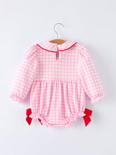 Load image into Gallery viewer, Girls' Valentine's Day Heart-embroidered Plaid Baby Romper