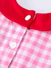 Load image into Gallery viewer, Valentine Pink Plaid Girls Dress with Red Hearts and Bows