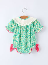 Load image into Gallery viewer, St. Patrick’s Day Shamrock Bow Smocked Baby Girl Romper